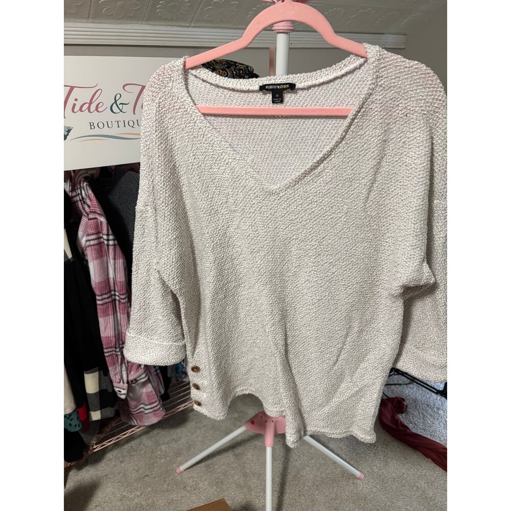 Robert Louis 1X Oatmeal Textured V Neck Sweater Tunic Button Detail - Picture 2 of 2